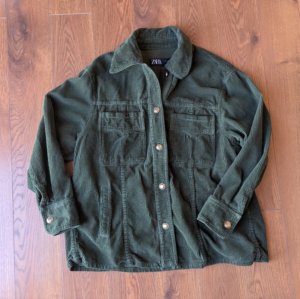 Zara Olive Green Corduroy Utility Jacket